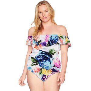 La Blanca Off Shoulder Ruffle One Piece Swimsuit Plus Size 22W Bloom Field